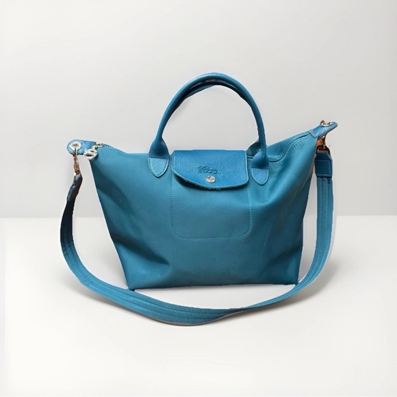 Longchamp Handbags - Longchamp Le Pliage Neo Teal Blue Large Tote with Strap